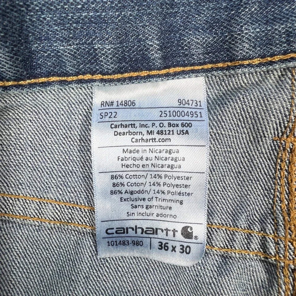 Carhartt Blue Jeans Mens 36x30 Relaxed Fit Straight Leg Denim 101483-980